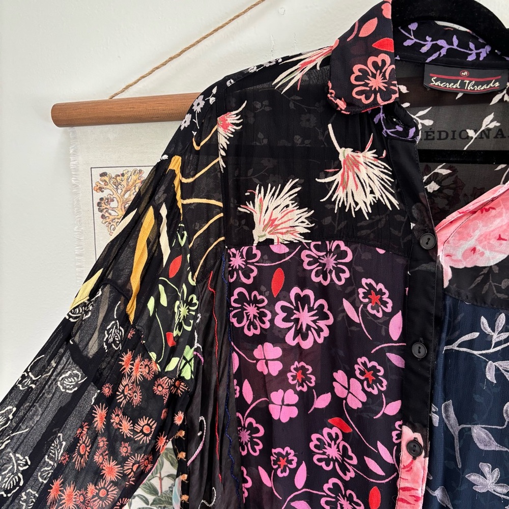 Sacred Threads Multicolor Floral Patchwork Blouse… - image 4